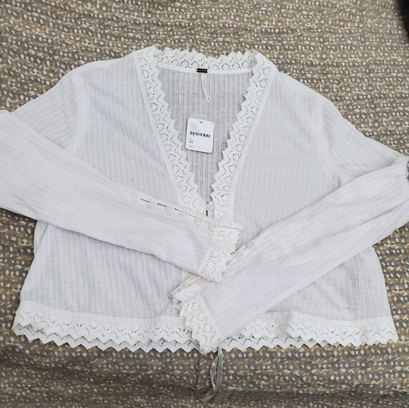 Free People White / Blanc long sleeve top size M. - Picture 7 of 12
